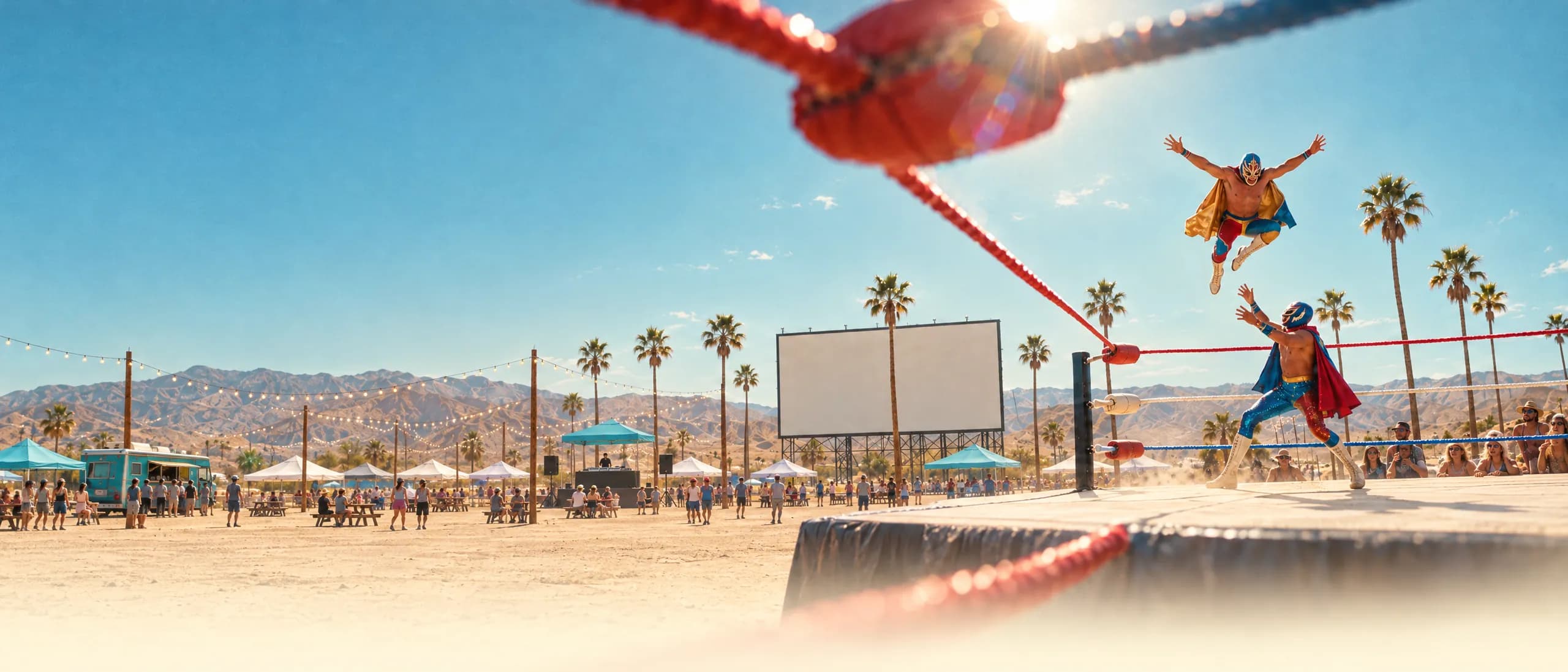 Vendor booths and food trucks in the Screen 1 lot
